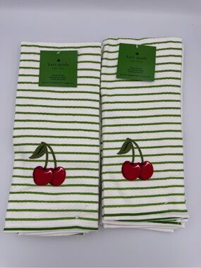 Kate Spade New York Cherry Kitchen Towels Set 4 Striped Polka Dot NWT
